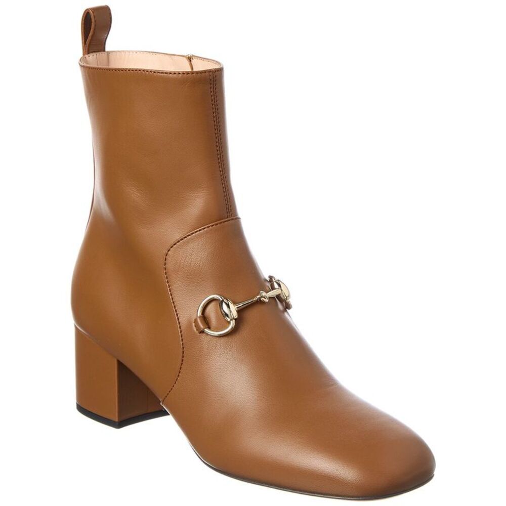 Gucci Horsebit Leather Bootieie, Brown